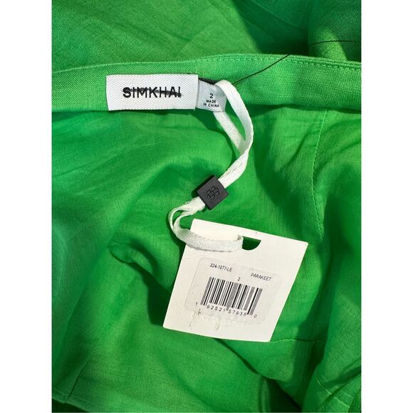 NWT Simkhai Hansel Halter Neck Linen Sleeveless Ruched Maxi Dress Parakeet Sz 2 - Picture 7 of 7